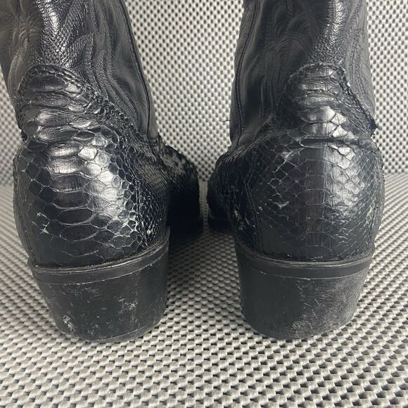 Acme Cowboy Boots Mens 11 D Black Block Heel Embroidered Western Pull On Boots - Picture 9 of 16